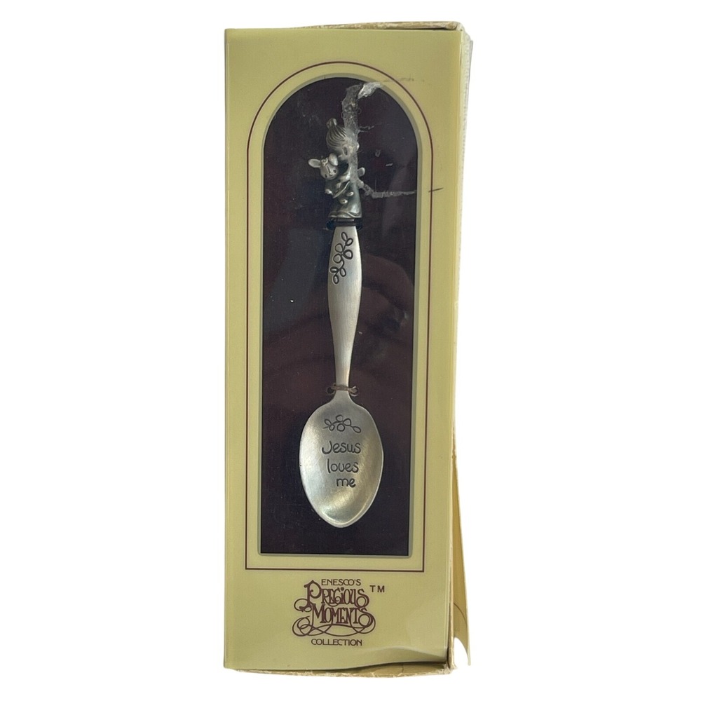 Enesco Precious Moments Collection JY213 Girl with Bunny Pewter Spoon with‎ Box